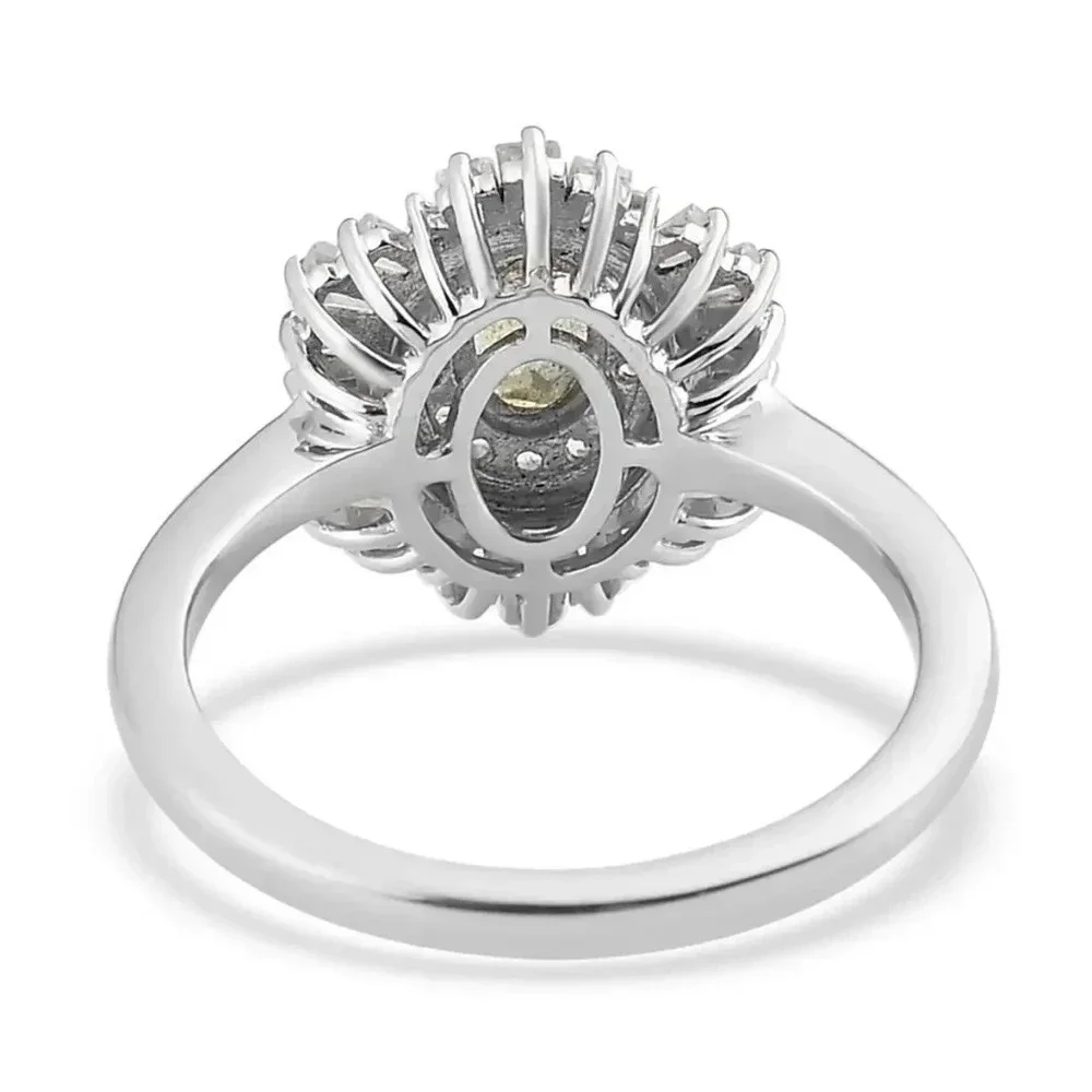 Natural Chrysoberyl and White Zircon Cocktail Ring in 925 Sterling Silver